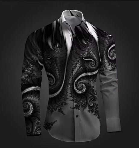 Autumn and Winter Mens Shirt Printed Casual Long Sleeved Shirt Slim Fit Male Social Dress Shirt For Men