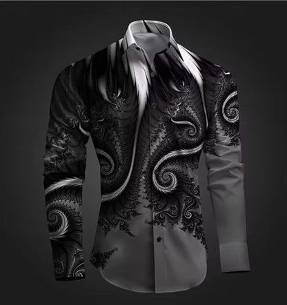 Autumn and Winter Mens Shirt Printed Casual Long Sleeved Shirt Slim Fit Male Social Dress Shirt For Men