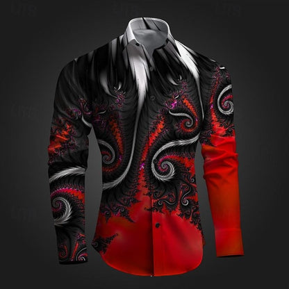 Autumn and Winter Mens Shirt Printed Casual Long Sleeved Shirt Slim Fit Male Social Dress Shirt For Men